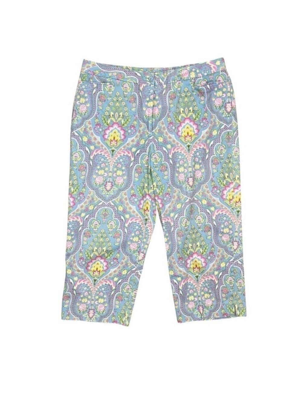 EP Pro Blue Paisley Floral Golf Capri Pants Women’s Size 14 Stretch